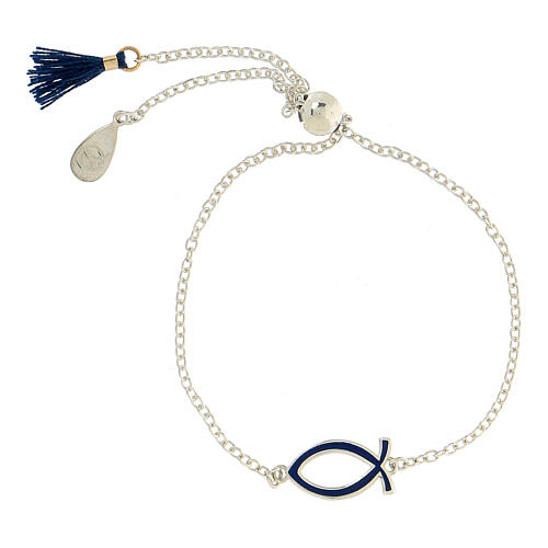 925 silver bracelet Christian fish dark blue tassel adjustable HOLYART Collection 1