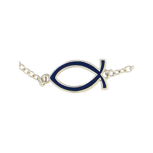 925 silver bracelet Christian fish dark blue tassel adjustable HOLYART Collection 3