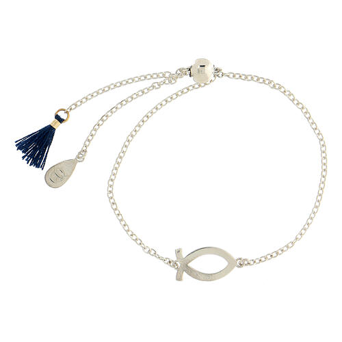 925 silver bracelet Christian fish dark blue tassel adjustable HOLYART Collection 5