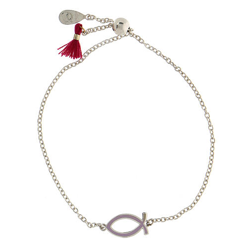925 silver bracelet Christian fish lilac tassel adjustable HOLYART Collection 1