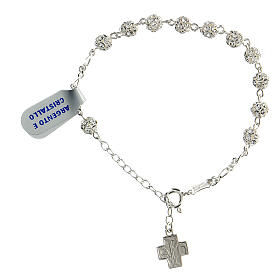 Bracelet with 6 mm strassballs and satin cross, 925 silver