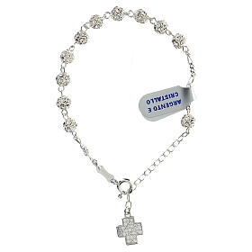 Bracelet with 6 mm strassballs and satin cross, 925 silver