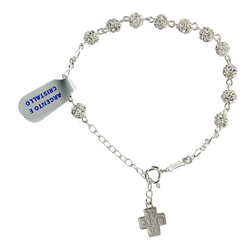 Bracelet with 6 mm strassballs and satin cross, 925 silver 1