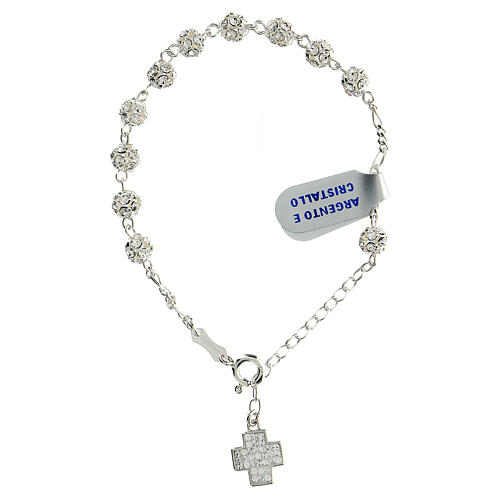 Bracelet with 6 mm strassballs and satin cross, 925 silver 2