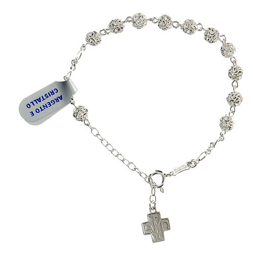 925 silver bracelet with 6 mm strassball and satin cross 1