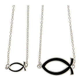 Scapular necklace 925 silver Christian fish black adjustable HOLYART Collection