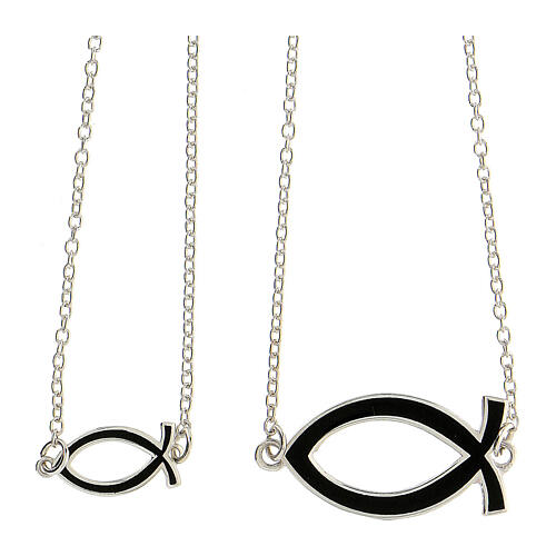 Scapular necklace 925 silver Christian fish black adjustable HOLYART Collection 1