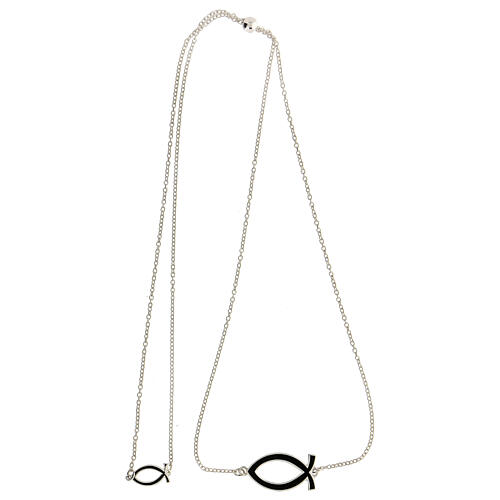 Scapular necklace 925 silver Christian fish black adjustable HOLYART Collection 3