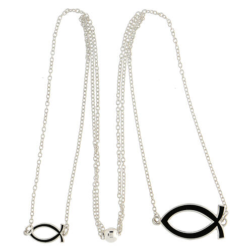 Scapular necklace 925 silver Christian fish black adjustable HOLYART Collection 6