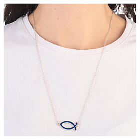 Scapular necklace 925 silver Christian fish dark blue adjustable HOLYART Collection