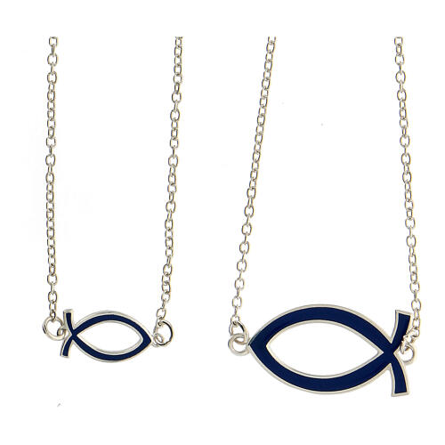 Scapular necklace 925 silver Christian fish dark blue adjustable HOLYART Collection 1