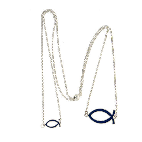 Scapular necklace 925 silver Christian fish dark blue adjustable HOLYART Collection 3