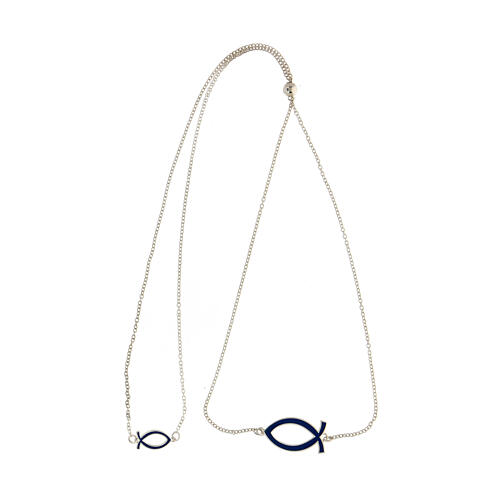 Scapular necklace 925 silver Christian fish dark blue adjustable HOLYART Collection 6