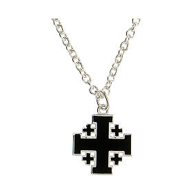 Necklace with black Jerusalem cross pendant, 925 silver, HOLYART Collection