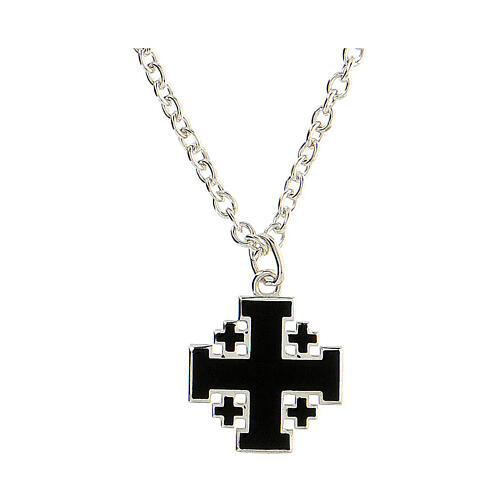 Necklace with black Jerusalem cross pendant, 925 silver, HOLYART Collection 1