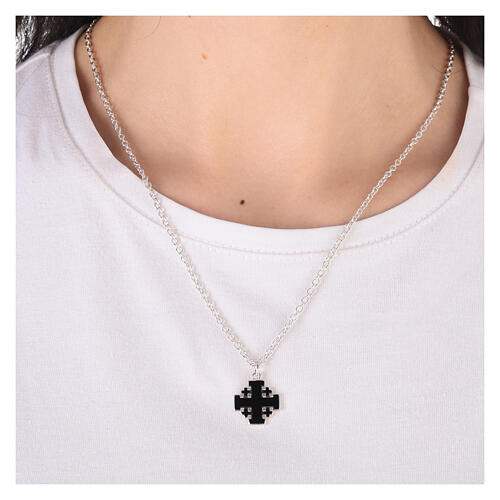 Necklace with black Jerusalem cross pendant, 925 silver, HOLYART Collection 2