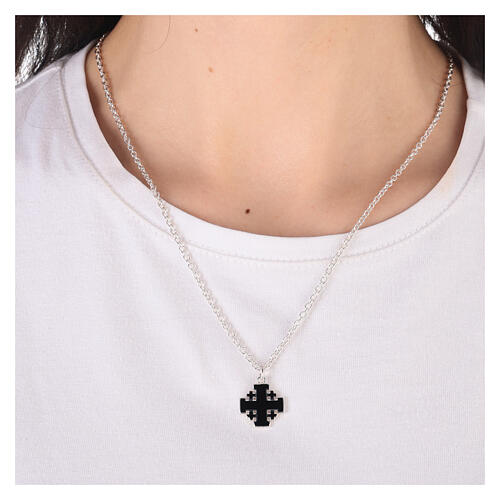 Collar plata 925 cruz de Jerusalén negro cadena HOLYART Collection 2
