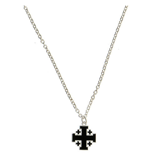 Naszyjnik srebro 925, łańcuszek, krzyż Jerozolimski czarny, HOLYART Collection 1