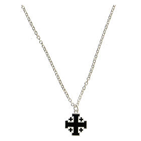 Colar pingente preto cruz de Jerusalém prata 925 coleção HOLYART
