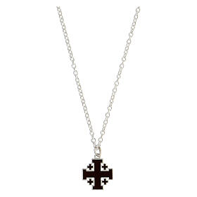 HOLYART Collection Halskette aus Silber 925 mit Kette und braunem Kreuz von Jerusalem