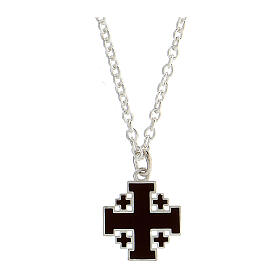 HOLYART Collection Halskette aus Silber 925 mit Kette und braunem Kreuz von Jerusalem