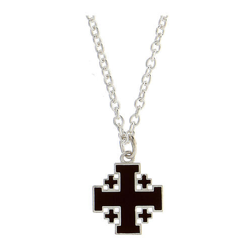 HOLYART Collection Halskette aus Silber 925 mit Kette und braunem Kreuz von Jerusalem 1