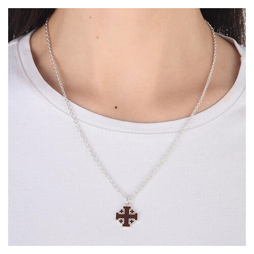 Necklace with brown Jerusalem cross pendant, 925 silver, HOLYART Collection 2