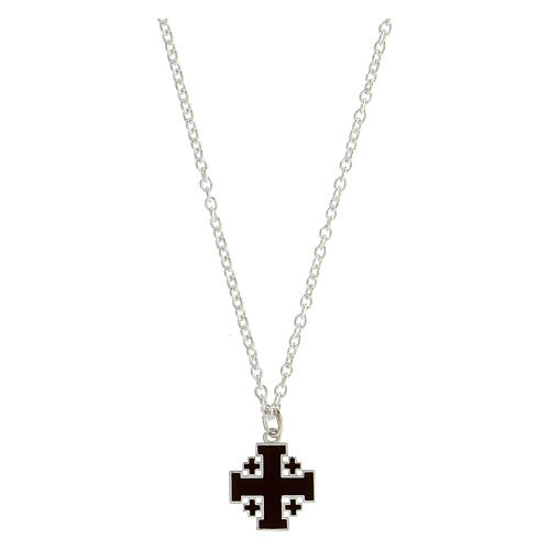 Collar cruz de Jerusalén marrón cadena plata 925 HOLYART Collection 1