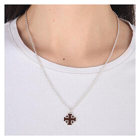 Collana croce di Gerusalemme marrone catena argento 925 HOLYART Collection