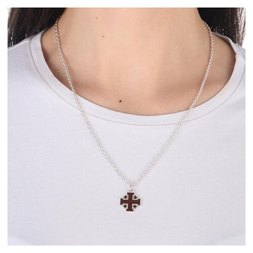 Collana croce di Gerusalemme marrone catena argento 925 HOLYART Collection 2