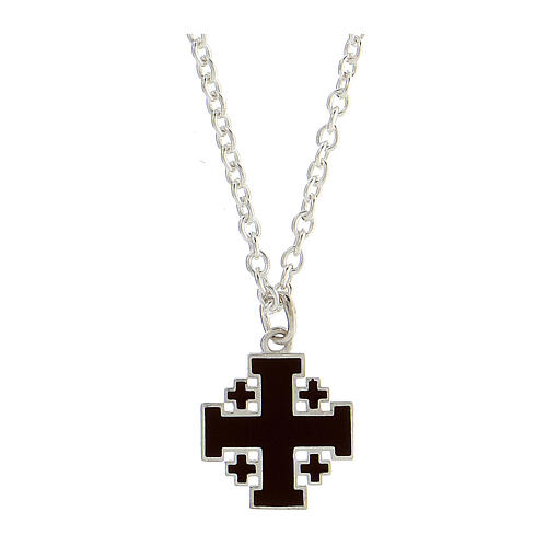 Collana croce di Gerusalemme marrone catena argento 925 HOLYART Collection 1