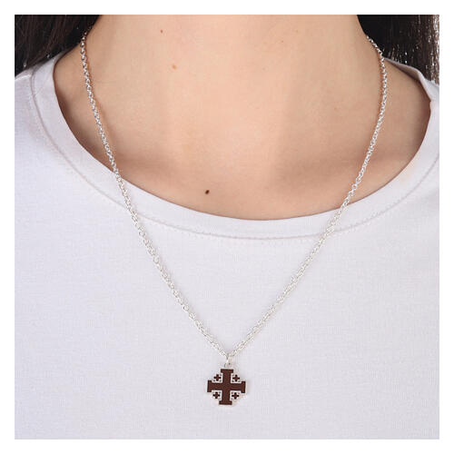 Collana croce di Gerusalemme marrone catena argento 925 HOLYART Collection 2