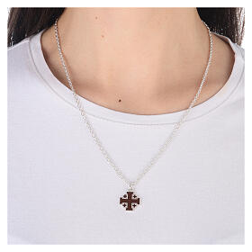 Naszyjnik krzyż Jerozolimski brązowy, łańcuszek, srebro 925 HOLYART Collection