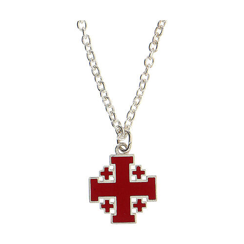 Necklace with red Jerusalem cross pendant, 925 silver, HOLYART Collection 3
