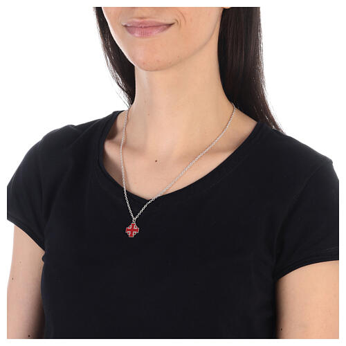 Necklace with red Jerusalem cross pendant, 925 silver, HOLYART Collection 4