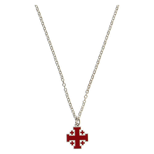 Collar cadena cruz de Jerusalén rojo plata 925 HOLYART Collection 1