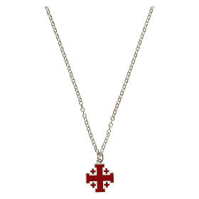 Collana catena croce di Gerusalemme rossa argento 925 HOLYART Collection
