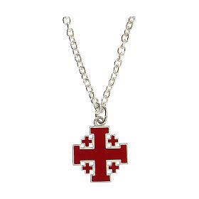 Naszyjnik łańcuszek krzyż Jerozolimski czerwony srebro 925 HOLYART Collection