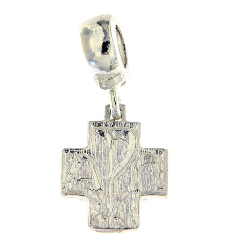 Charm-Anhänger mit Öse, Kreuz mit Porträt Johannes Paul II, aus 925er Silber 1