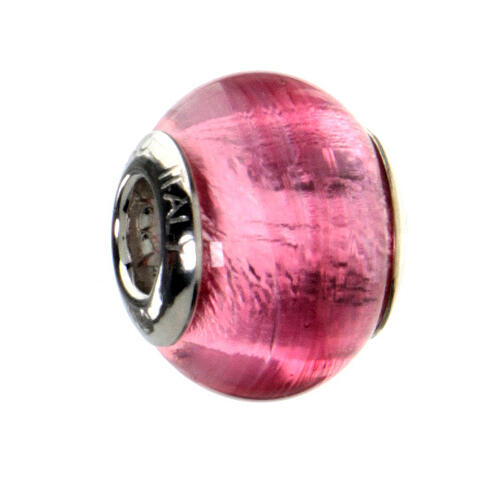 Passante per bracciale rosa decorato vetro Murano e argento 925 1