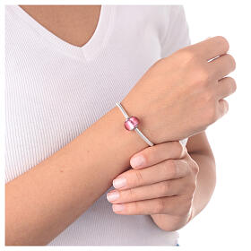 Berloque para pulseira cor-de-rosa simples vidro de Murano e prata 925