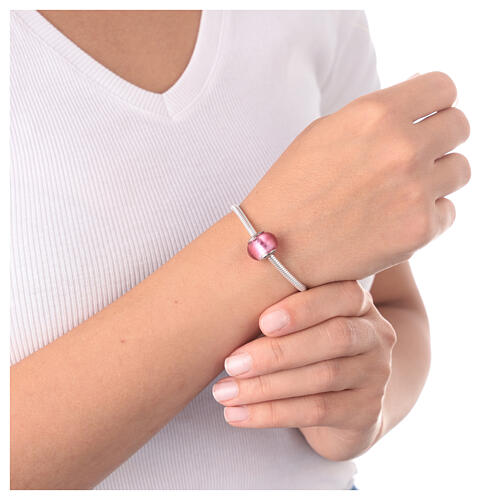 Berloque para pulseira cor-de-rosa simples vidro de Murano e prata 925 2