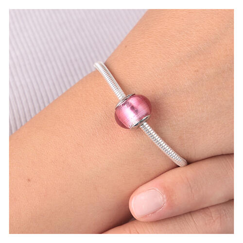 Berloque para pulseira cor-de-rosa simples vidro de Murano e prata 925 4