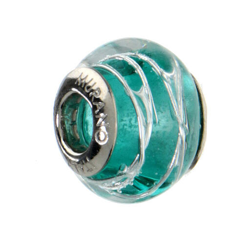 Charm para pulsera verde agua decorado vidrio Murano y plata 925 1