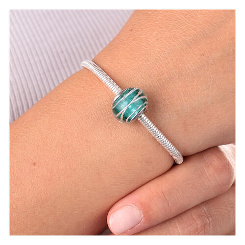 Teal Murano glass bead for bracelets 925 silver 4