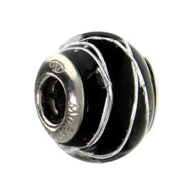 Decorated black charm, Murano glass and 925 silver