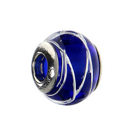Charm, Blau, mit Verzierung, aus Muranoglas und 925er Silber