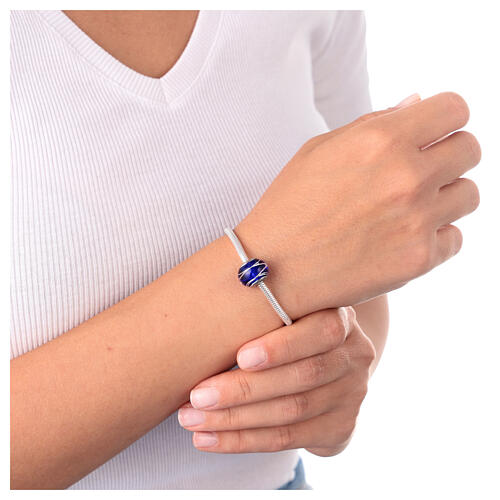 Charm bleu nuit décoré pour bracelet verre de Murano et argent 925 2