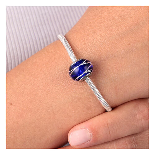 Charm bleu nuit décoré pour bracelet verre de Murano et argent 925 4