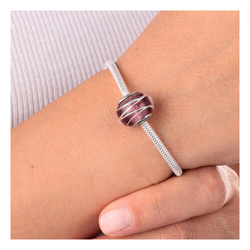 Murano glass bead in burgundy silver for bracelets 925 silver 4